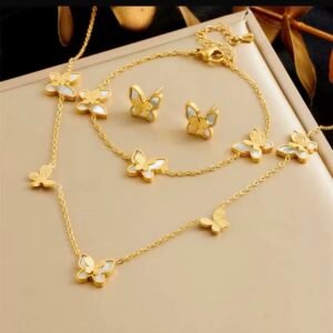 18K Gold-Plated Butterfly 3 Pieces set (Necklace, Earrings & Bracelet)
