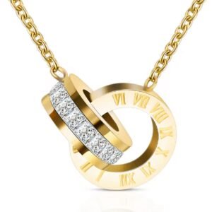 Luxury Zircon Gold Plated 18K Double Circle Ring Pendant