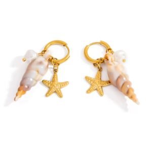 Natural Conch Shells Hoop 18K Gold Plated Earing