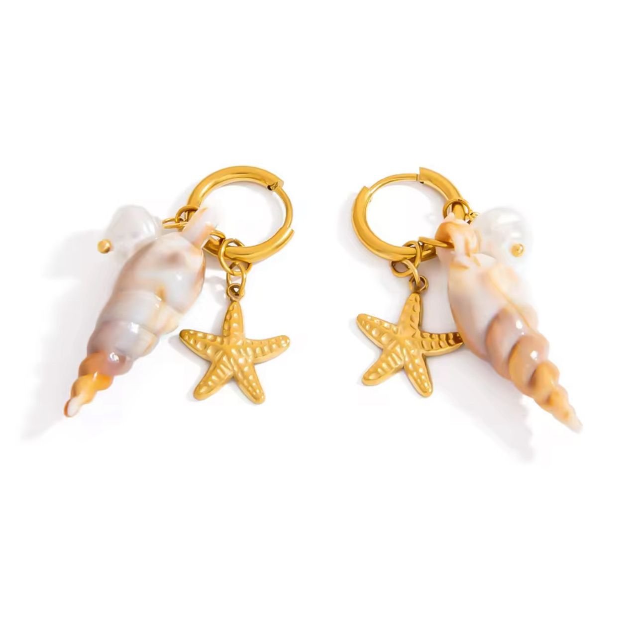 Natural Conch Shells Hoop 18K Gold Plated Earing
