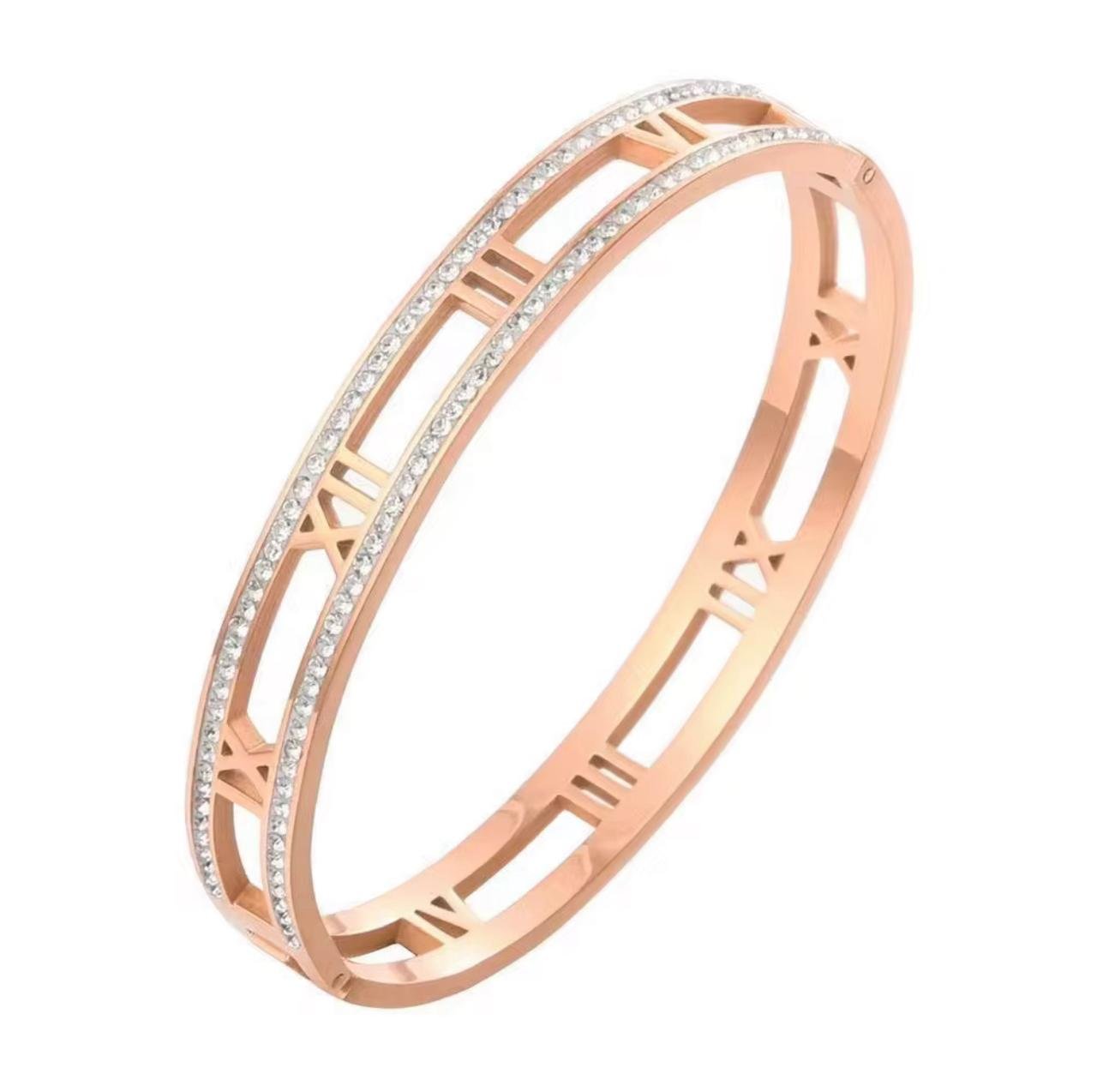 18K Gold Plated Rose Gold Roman Digital Bracelet