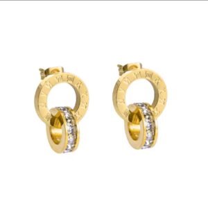Romantic 18K Gold Plated Double Circle Roman Number Zircorn Earnings