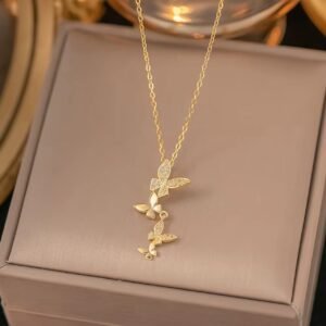 Luxury 18K Gold Plated Zircon Four Butterflies Pendant Necklace