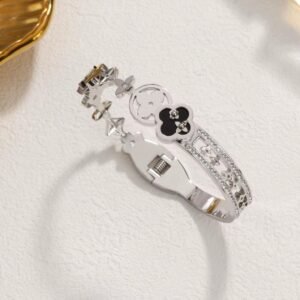 Titanium Silver Four Leaves Clover Cleef Cubic Zirconia Bracelet