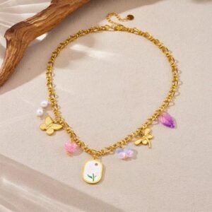 18K Gold Plated Butterfly Dragonfly Love Charm Necklace