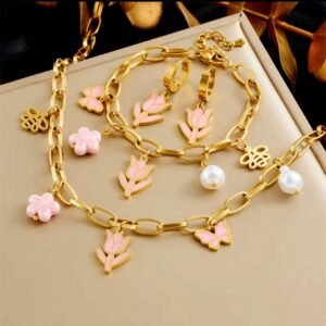 Tulip flower 18K gold plated set
