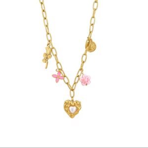18K gold platedCeramic flower pendant bead necklace