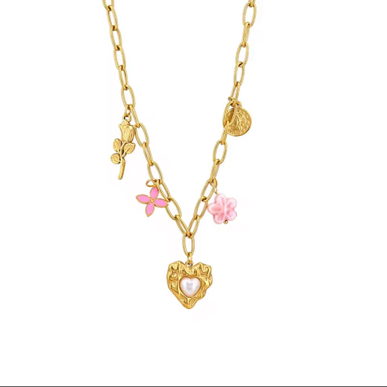 18K gold platedCeramic flower pendant bead necklace