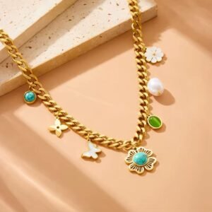 Flower butterfly 18K gold plated necklace