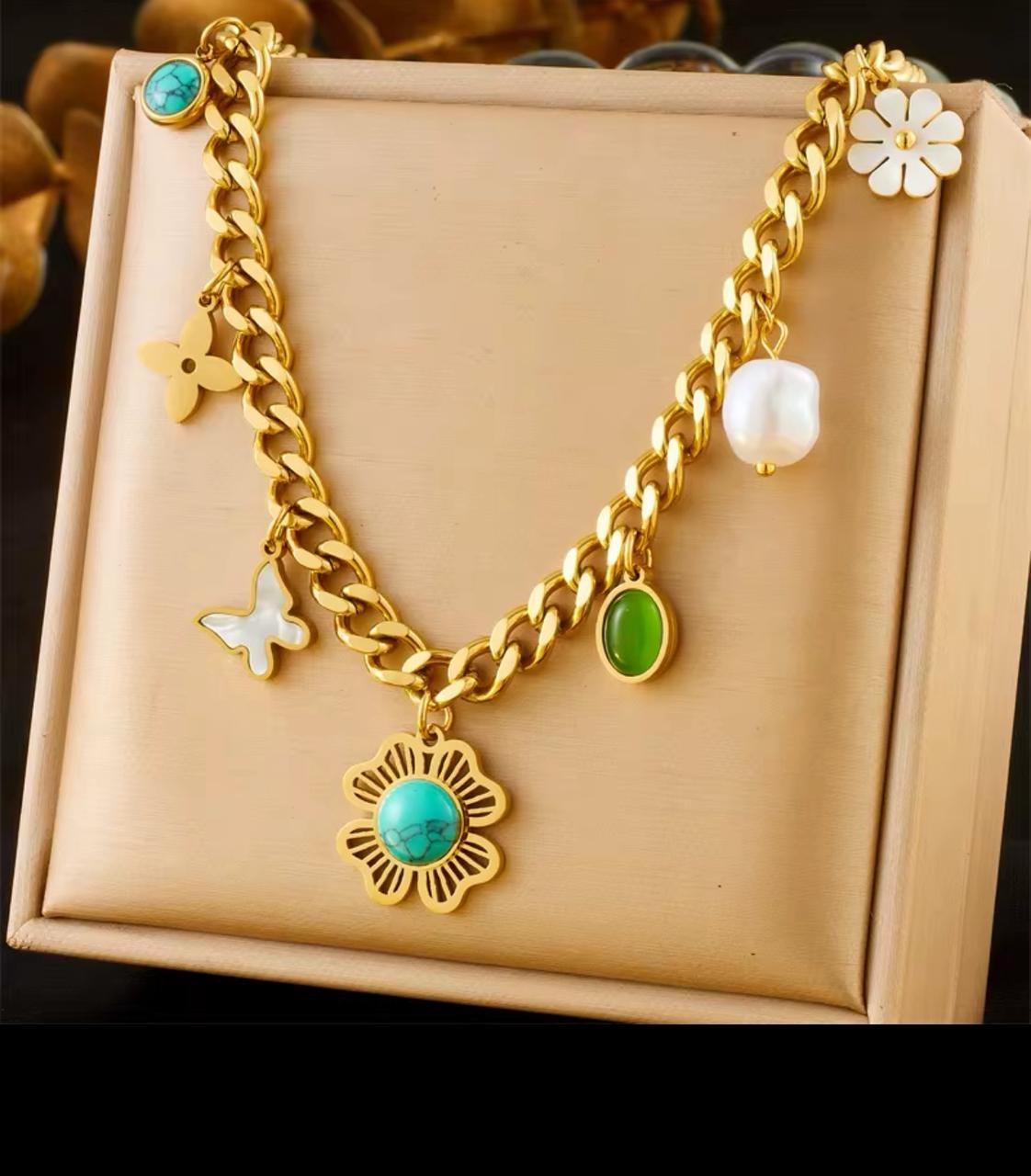 Flower butterfly 18K gold plated necklace
