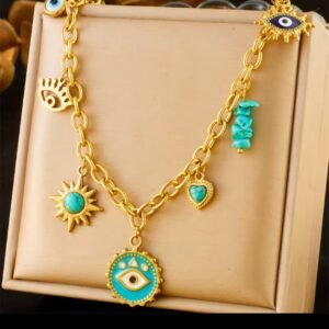 18K gold plated evil eye and turquoise charms