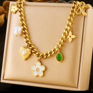Pearl shell flower heart 18K gold plated necklace