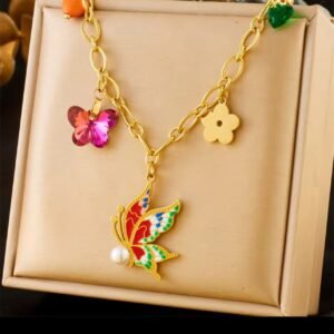 18K gold plated butterfly love heart necklace