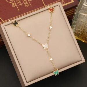 18K gold plated colorful butterfly zirconia necklace