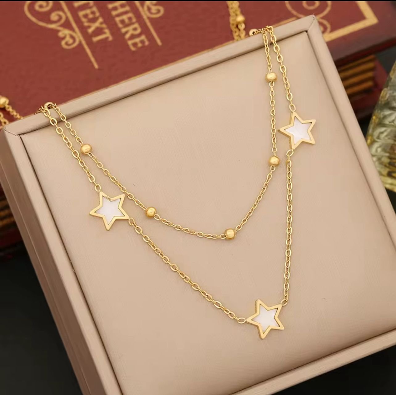 18K gold plated white stars and zircon necklace
