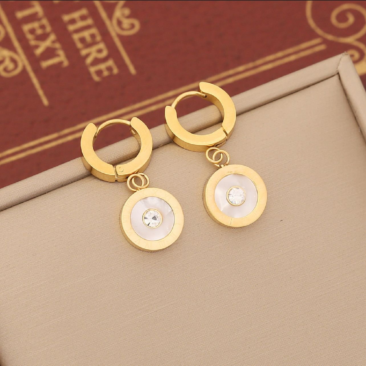 18K gold plated zircon white circle earrings