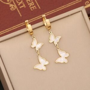 18K gold plated white butterflies earring