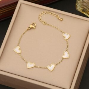 18K gold plated white hearts bracelet