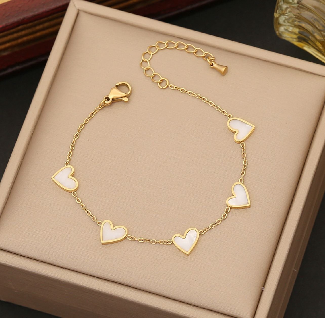 18K gold plated white hearts bracelet