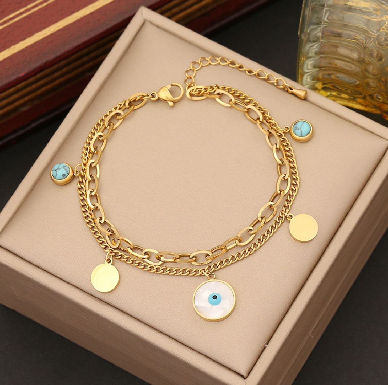 18K gold plated devil eyes bracelet