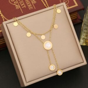 18K gold plated zircon white circles necklace