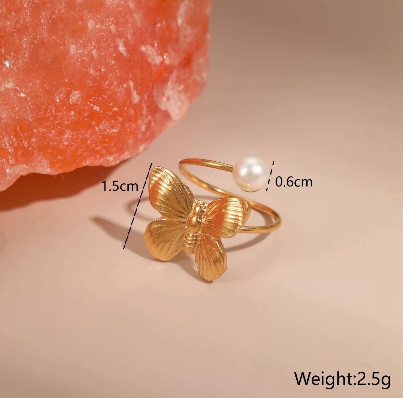 18K gold plated butterfly vintage design ring
