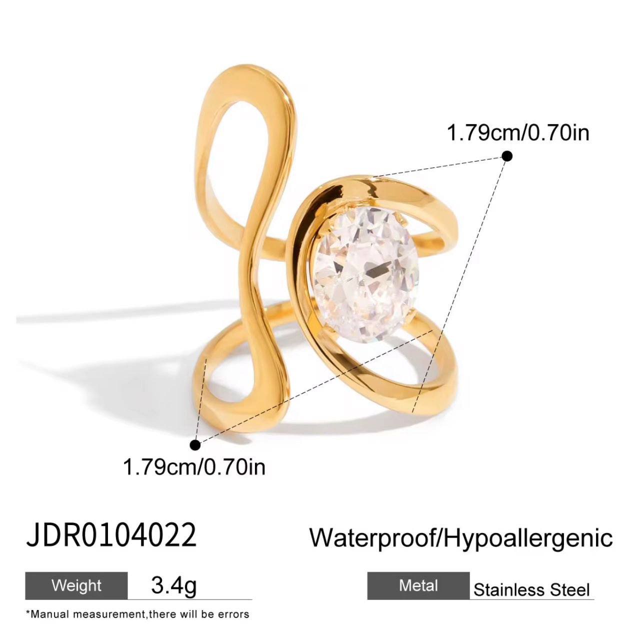 18K gold plated minimalist double layer zircorn ring