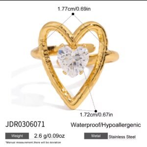 18K gold plated minimalist heart shaped zircorn ring