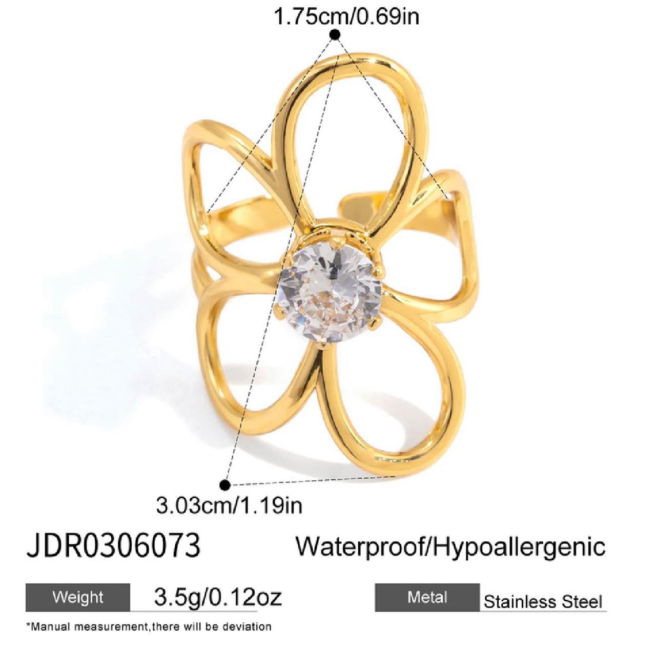 18K gold plated minimalist flower zircorn ring