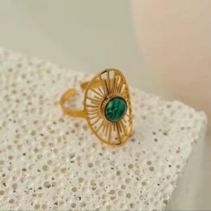 18K gold plated luxury geometric natural stone ring