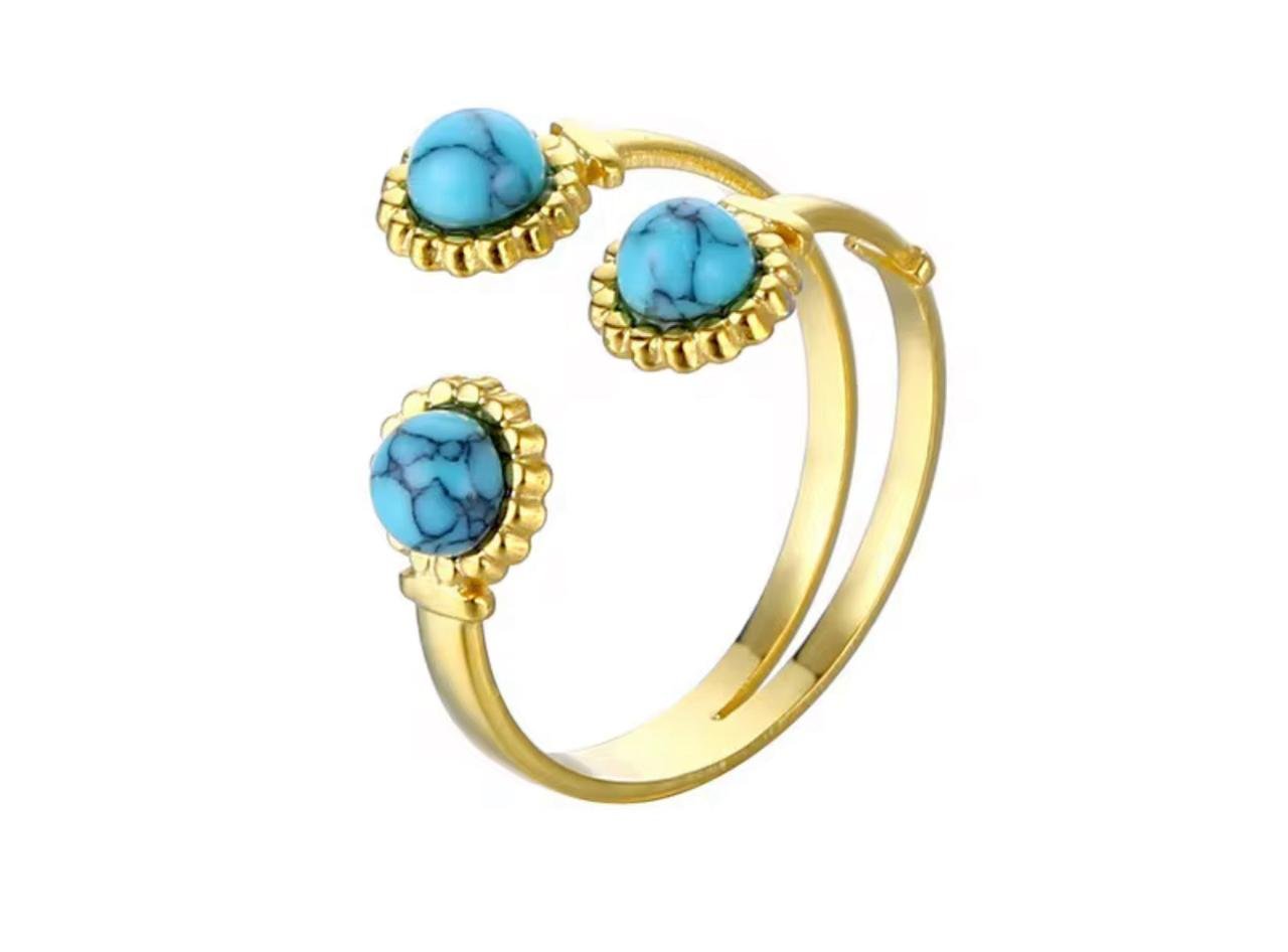18K gold plated natural stone turquoise ring