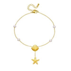 18K gold plated pearl chain with starfish anklet