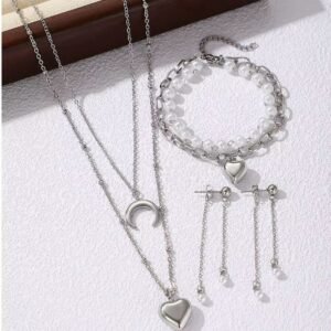 Titanium Pearl Moon Love Eternal Neclace, Bracelet and Earrings Set