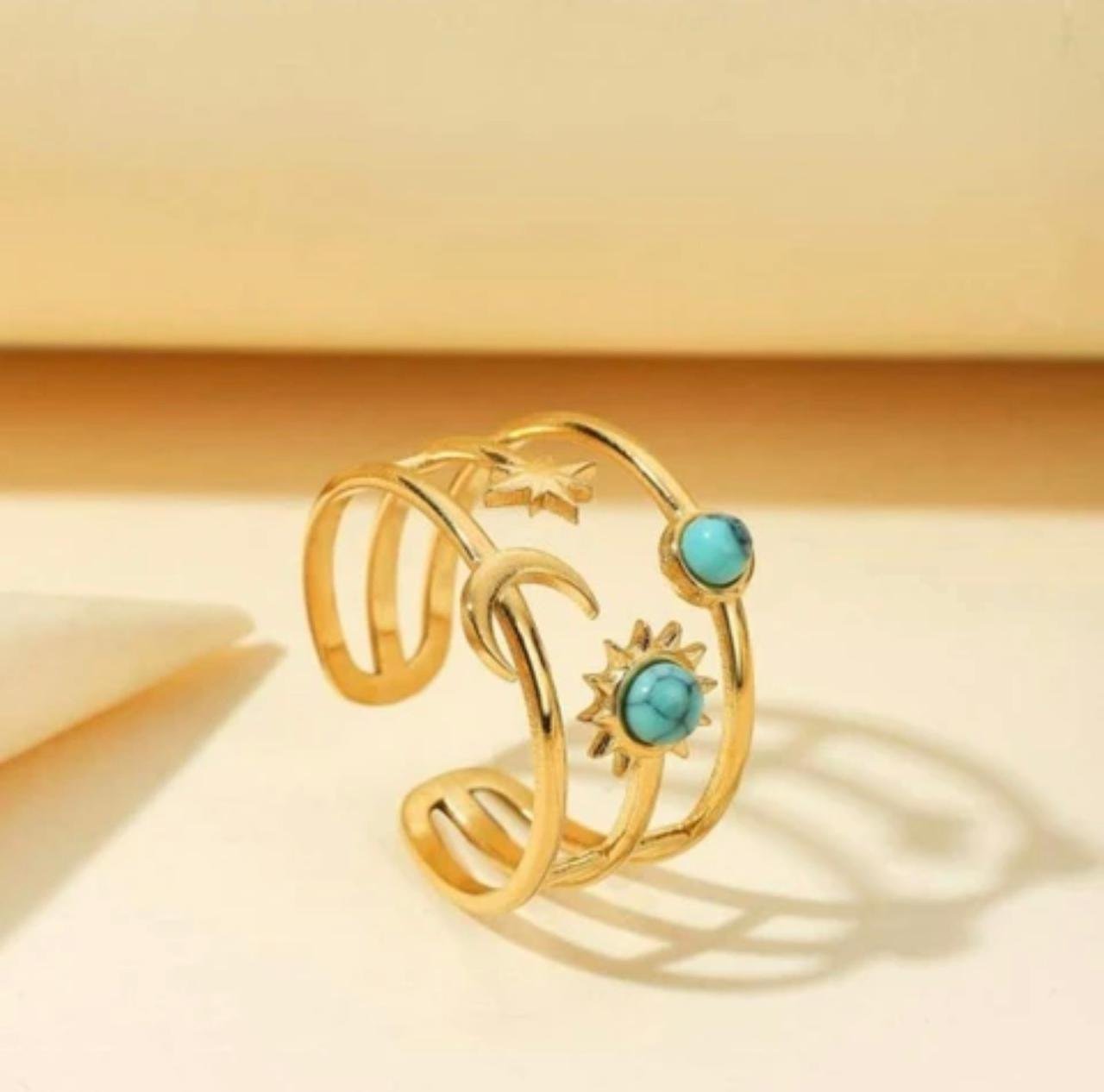 18K Gold-Plated Star & Moon Double Layer charming Finger Ring
