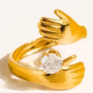 18K gold plated two hands hugging zircorn diamond ring