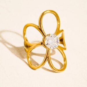 18K Gold-Plated Flower Statement Ring featuring a central cubic Zircon stone
