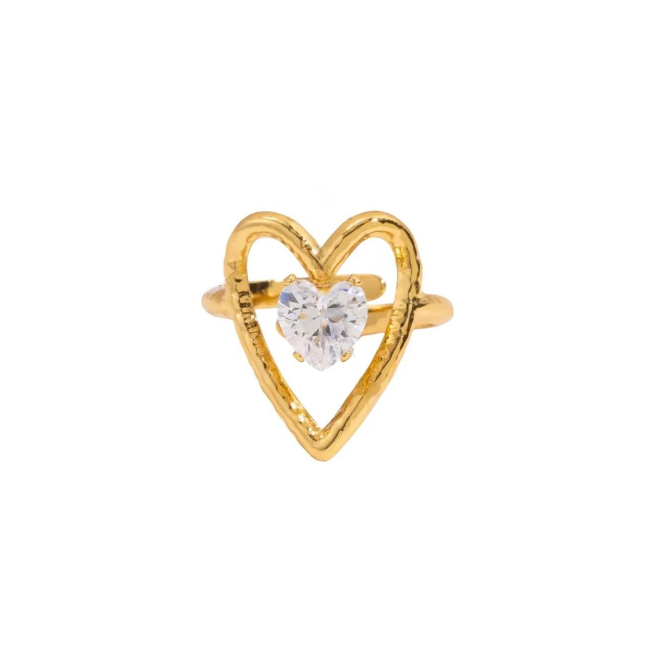 18K Gold-Plated heart shaped statement ring featuring a central heart-cut cubic Zircon