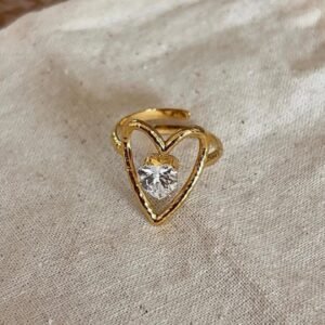 18K Gold-Plated heart shaped statement ring featuring a central heart-cut cubic Zircon
