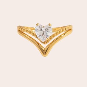 18K Gold-Plated heart-shaped zircon stone and adjustable ring design