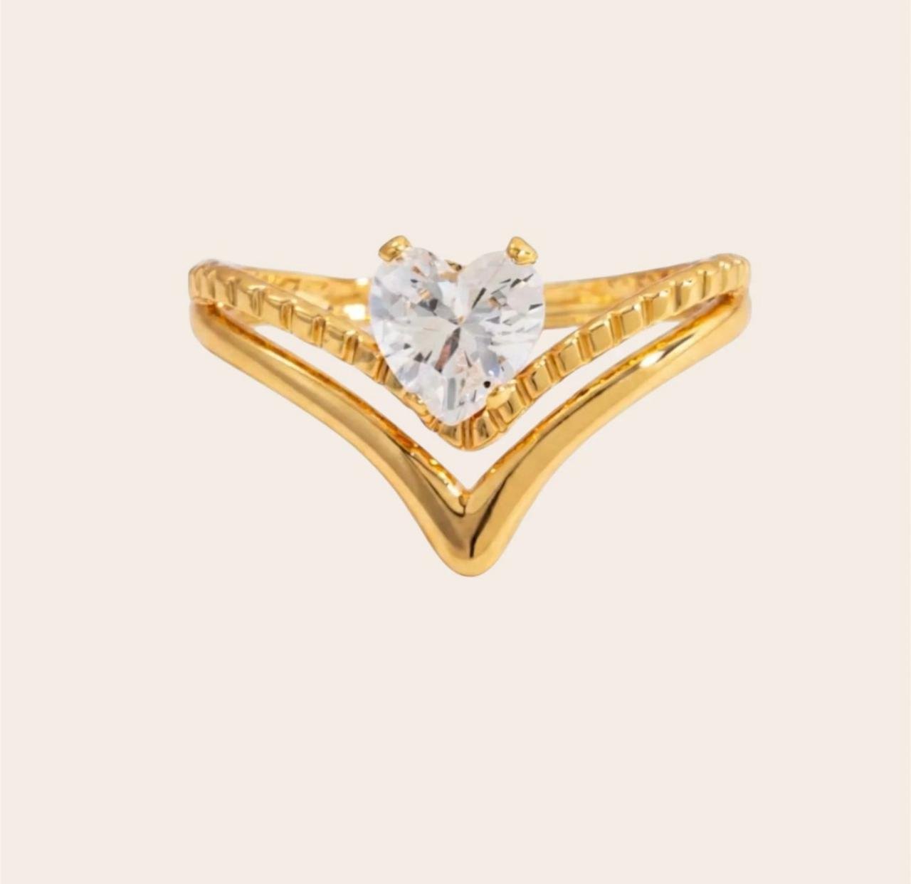18K Gold-Plated heart-shaped zircon stone and adjustable ring design