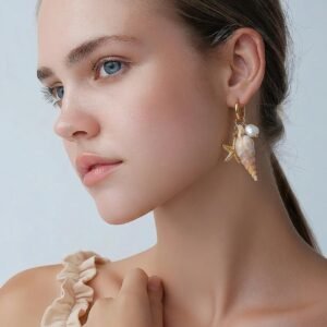 18K Gold-Plated Natural conch shells hoop earing