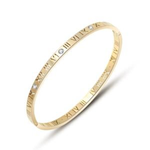18K Gold Plated Roman Numeral Zircorn Bangles