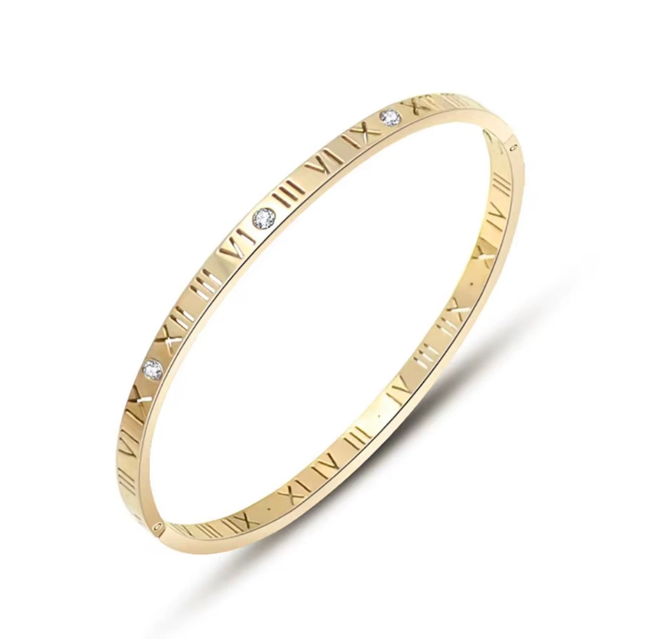 18K Gold Plated Roman Numeral Zircorn Bangles