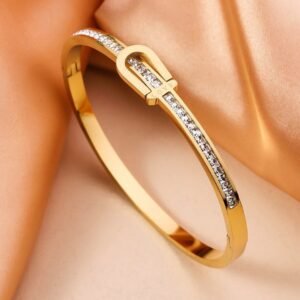 18K Gold-Plated stainless steel bangle featuring a belt buckle