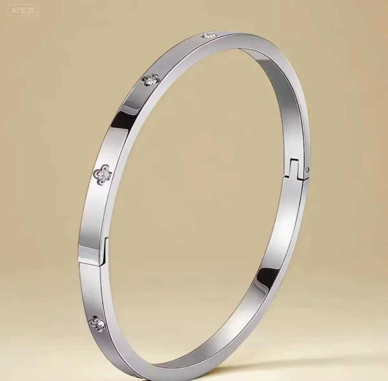 Titanium Silver bangle with rivets and zircon