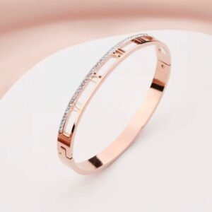 18K Rose Gold 18K Gold Plated Roman numerals bangle with Zircon