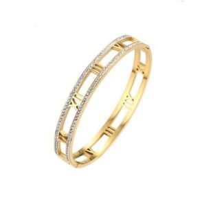 18K Gold Plated Roman numerals bangle with Zircon