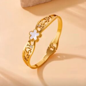 18K Gold-Plated fashion retro shell five petals Hollow out flower leaf bangle