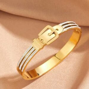18K Gold-Plated hinge bangle featuring a belt buckle design studded with zircon