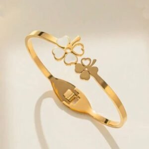18K Gold-Plated cuff bangle featuring two floral shaped charms